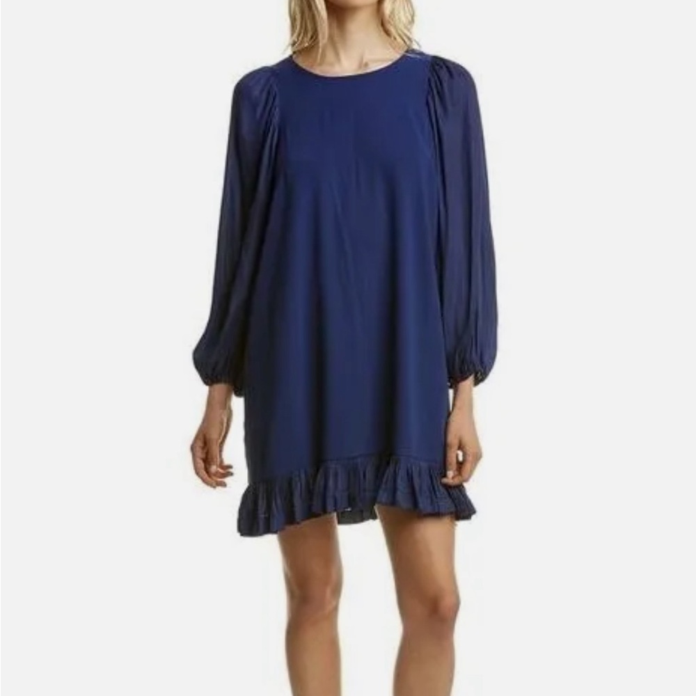Halston Heritage Long Sleeve Shift Dress Blue 12